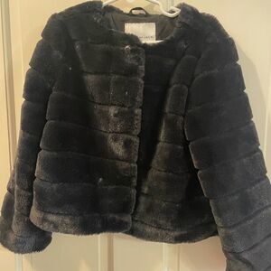 Janie and Jack Black Faux Fur Coat